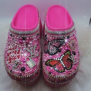 CROCS Pink Embellished Butterfly Clogs